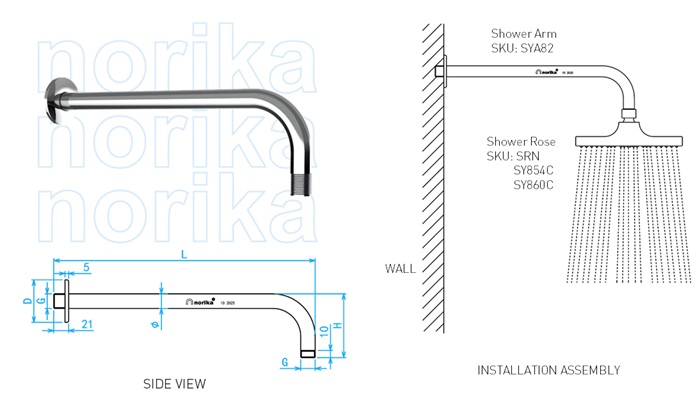 Long AISI304 Shower Arm with Flange